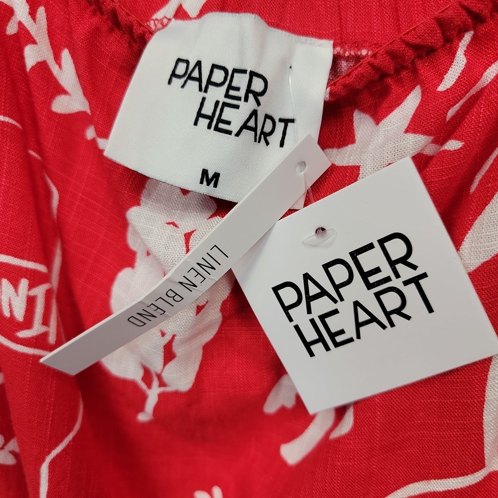 NEW Paper Heart Anthropologie Linen Strappy Maxi Dress M Fuego Red Beachy Resort - Picture 3 of 15